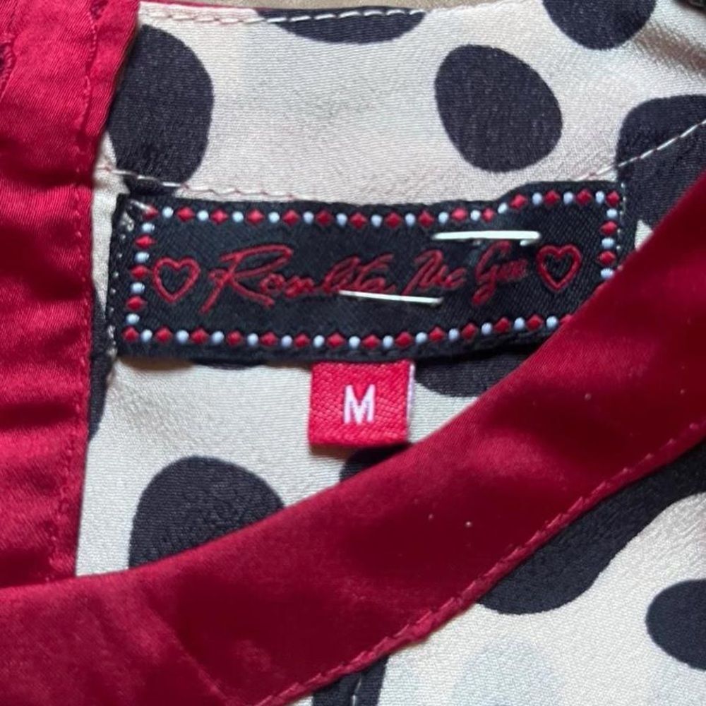 Vintage Rock & Republic Polka Dot Blouse Red Trim Ruffle Sleeve Size M - Picture 3 of 3